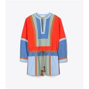TORY BURCH  COLOR-BLOCK POPLIN TUNIC Color Dark Seafoam Size 4
